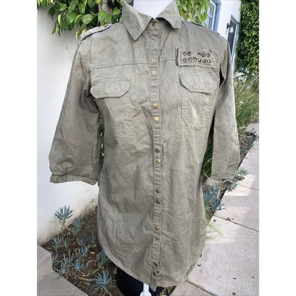 Zara Womens Solid Olive Green Long Sleeve Denim Button Down Jacket Small - Picture 1 of 7